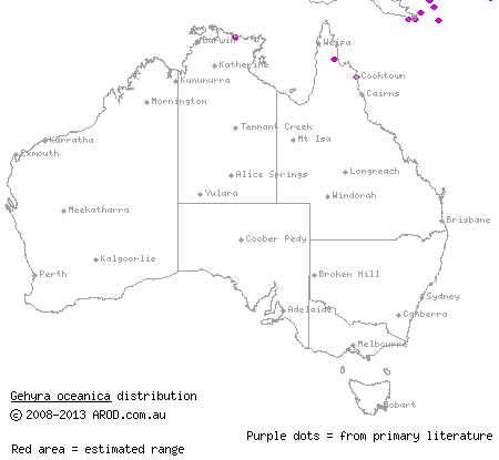 oceanic gecko (Gehyra oceanica) distribution range map