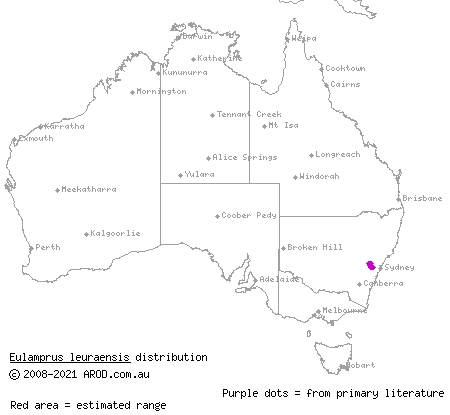 Blue Mountains water-skink (Eulamprus leuraensis) distribution range map