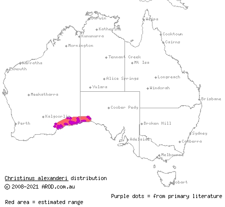 Alexander's gecko (Christinus alexanderi) distribution range map