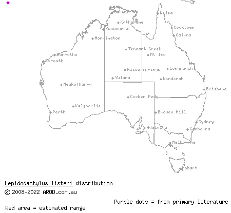 Christmas Island gecko (Lepidodactylus listeri) distribution range map