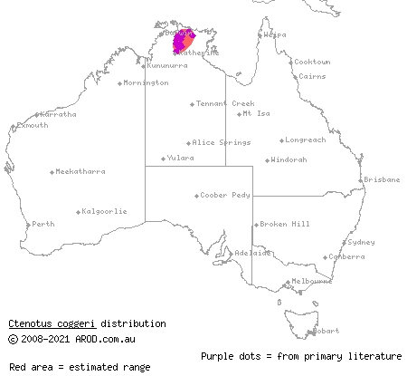 brown-backed ctenotus (Ctenotus coggeri) distribution range map