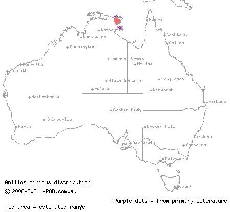 Groote Eylandt dwarf blind snake (Ramphotyphlops minimus) distribution range map