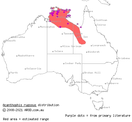 Top End death adder (Acanthophis rugosus) distribution range map