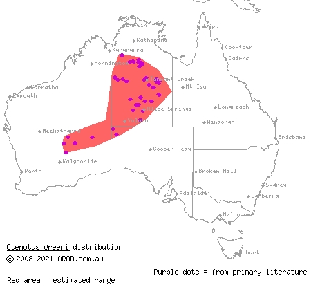 spotted-necked ctenotus (Ctenotus greeri) distribution range map