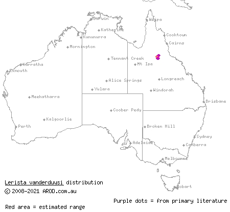 leaden-bellied fine-line slider (Lerista vanderduysi) distribution range map
