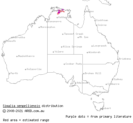 Oenpelli python (Morelia oenpelliensis) distribution range map