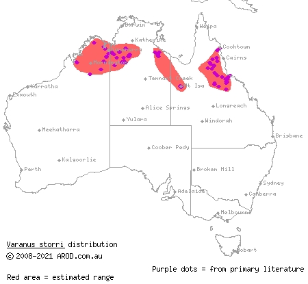 Storr's monitor (Varanus storri) distribution range map