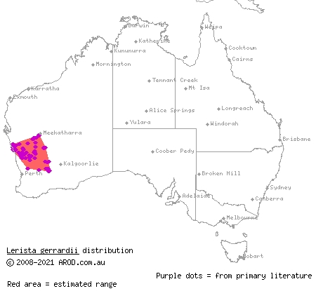 bold-striped robust slider (Lerista gerrardii) distribution range map