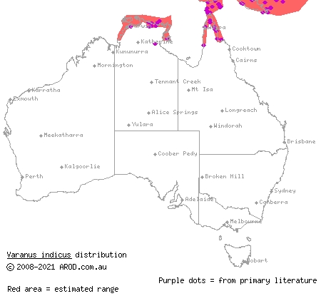 mangrove monitor (Varanus indicus) distribution range map