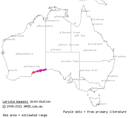 Baynes' slider (Lerista baynesi) distribution range map