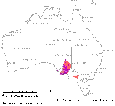 three-toed earless skink (Hemiergis decresiensis) distribution range map