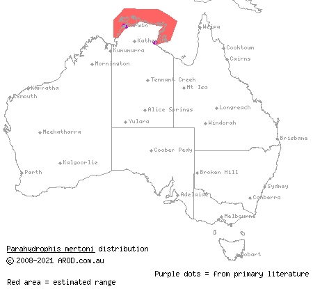northern mangrove snake (Parahydrophis mertoni) distribution range map