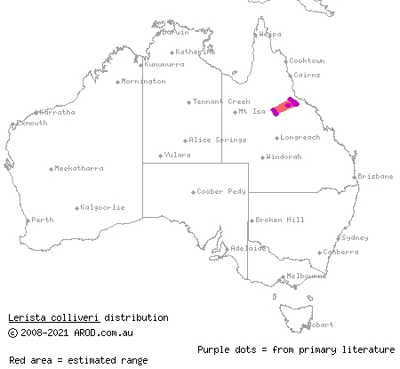 nubbined fine-lined slider (Lerista colliveri) distribution range map