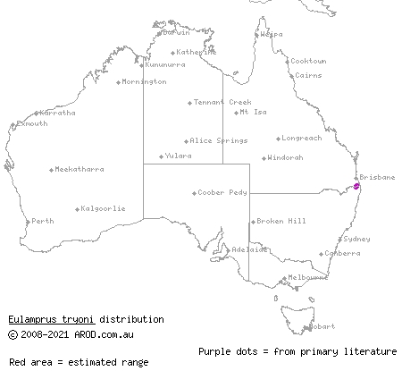 Tryon's skink (Eulamprus tryoni) distribution range map