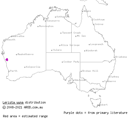 Yuna broad-blazed slider (Lerista yuna) distribution range map