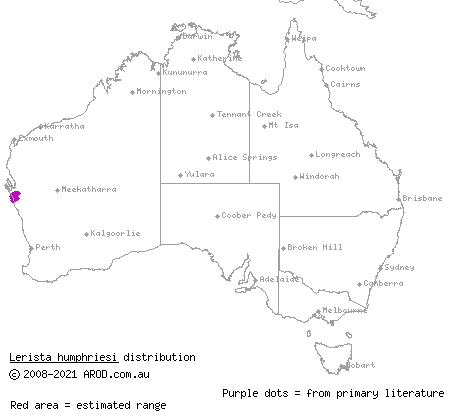 Zuytdorp slider (Lerista humphriesi) distribution range map