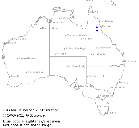 Chillagoe litter-skink (Lygisaurus rococo) distribution range map