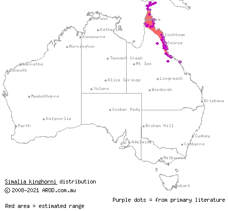 scrub python (Morelia kinghorni) distribution range map