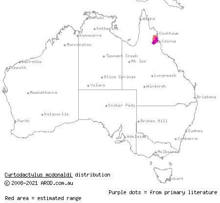 inland ring-tailed gecko (Cyrtodactylus mcdonaldi) distribution range map