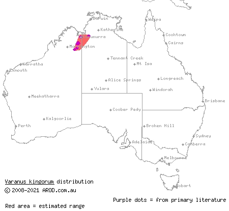 long-tailed rock monitor (Varanus kingorum) distribution range map