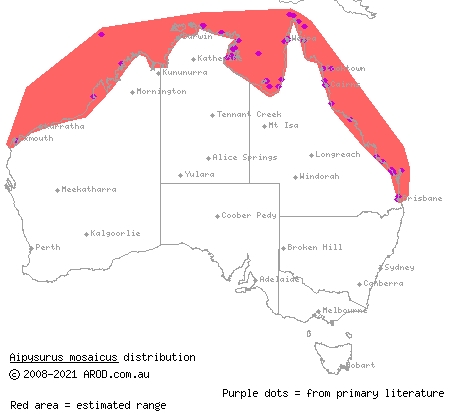mosaic sea snake (Aipysurus mosaicus) distribution range map
