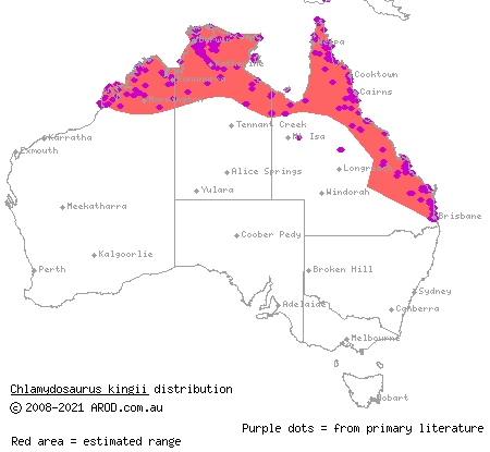 frill-necked dragon (Chlamydosaurus kingii) distribution range map