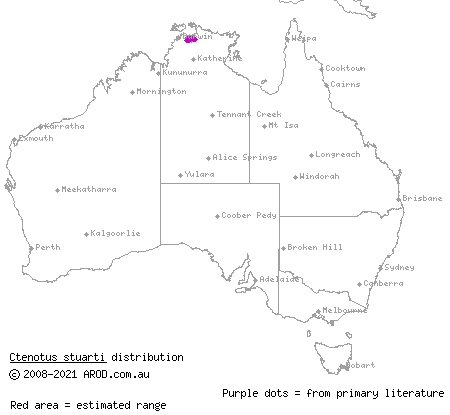 Stuart's ctenotus (Ctenotus stuarti) distribution range map