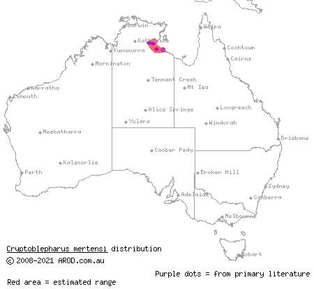 Mertens' snake-eyed skink (Cryptoblepharus mertensi) distribution range map
