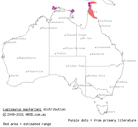 translucent litter-skink (Lygisaurus macfarlani) distribution range map