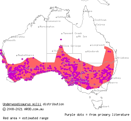 thick-tailed gecko (Underwoodisaurus milii) distribution range map