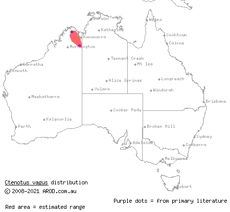 uneven-striped ctenotus (Ctenotus vagus) distribution range map